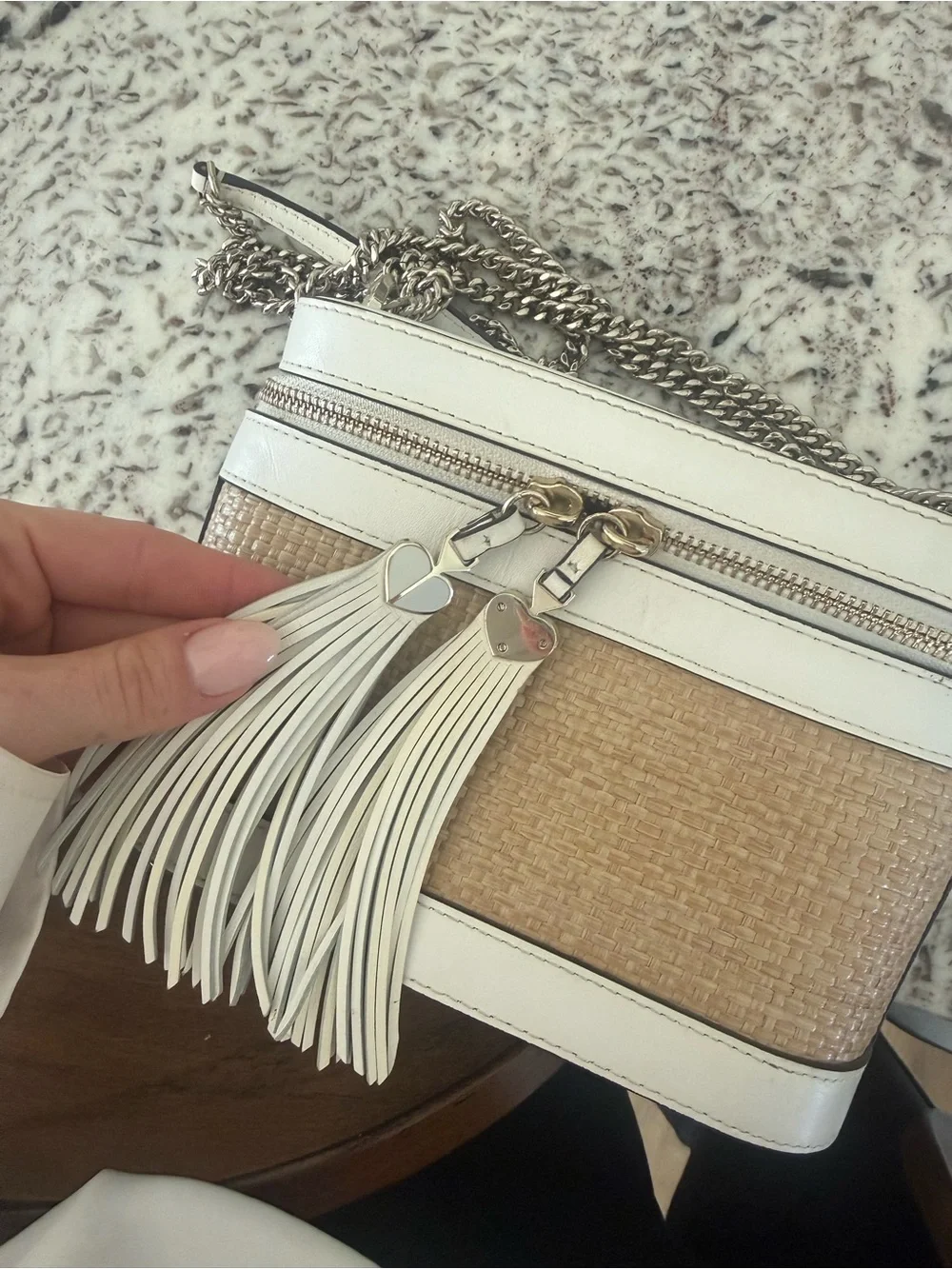 kate spade White and Natural Woven Chain Shoulder Bag
